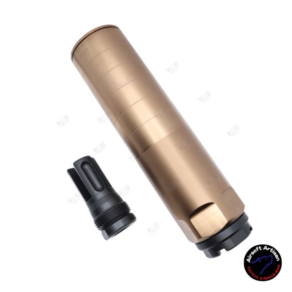 AIRSOFT ARTISAN REX STYLE DUMMY SILENCER WITH 3 Prong FLASH HIDER ( 14MM CCW )