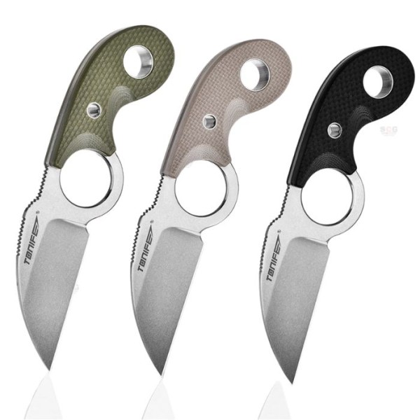 TONIFE Crescent Fixed Blade Knives- Stonewash (BK/Green/Sand)